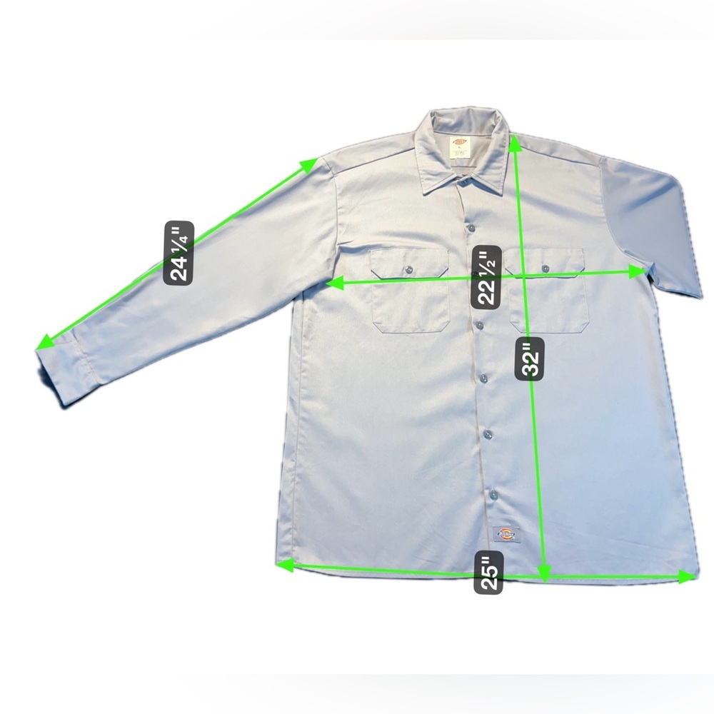 Dickies Men’s Large Gray Long Sleeve Button-Up Work Shirt Twill - Picture 5 of 7